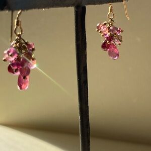 Stunning gemstone drops brassy gold tone French hook handmade earrings